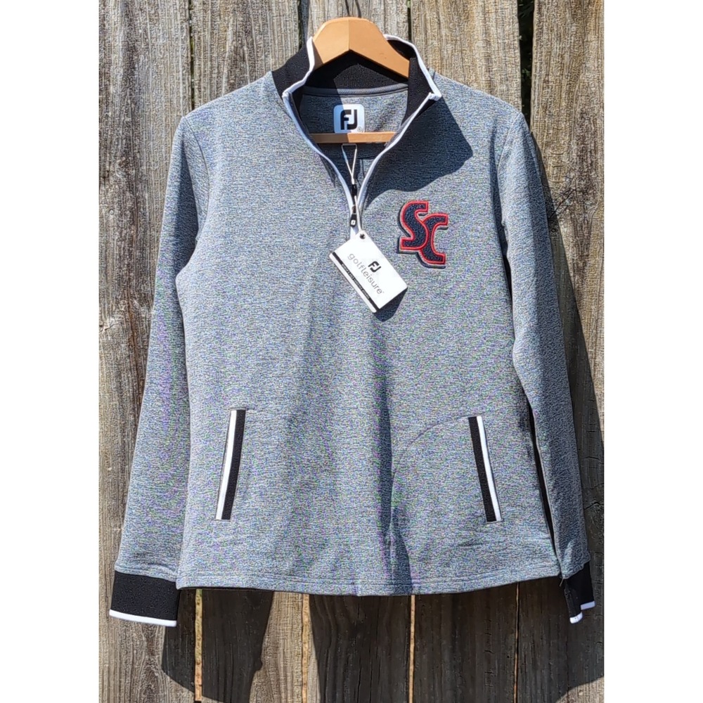 FootJoy Womens Half Zip Fleece Golf Pique Midlayer Black Heather SC Logo Small